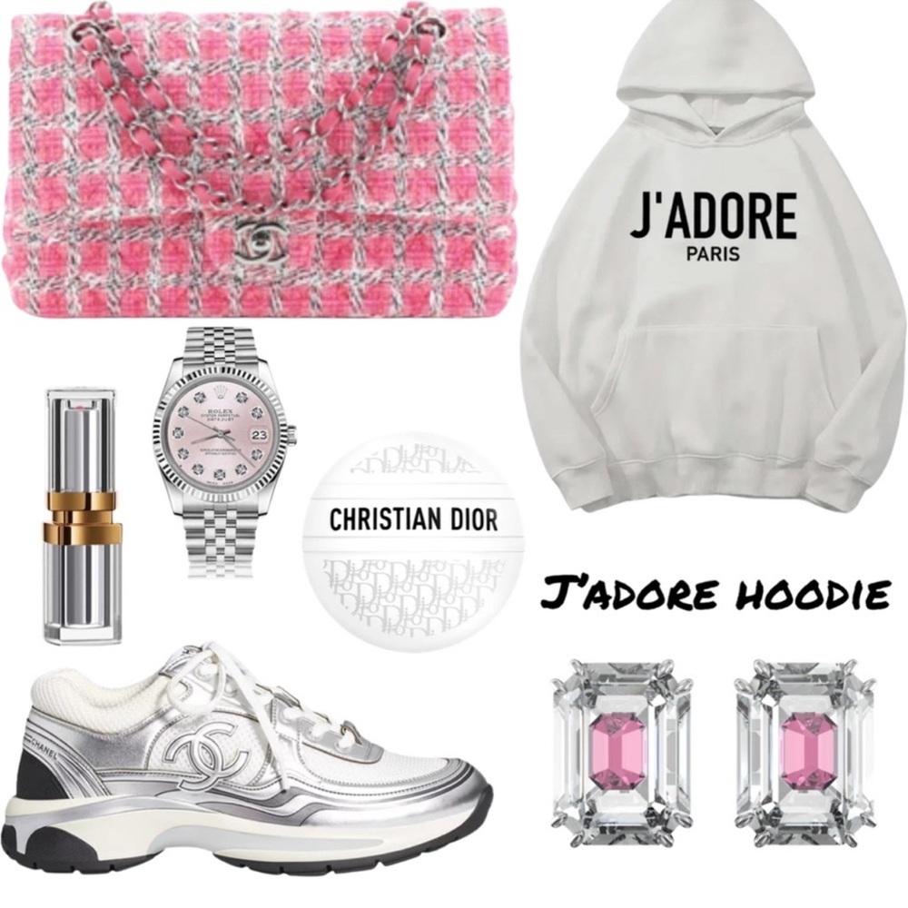 NEW White w/ Black J'ADORE Graphic Hoodie-Large - Picture 3 of 7